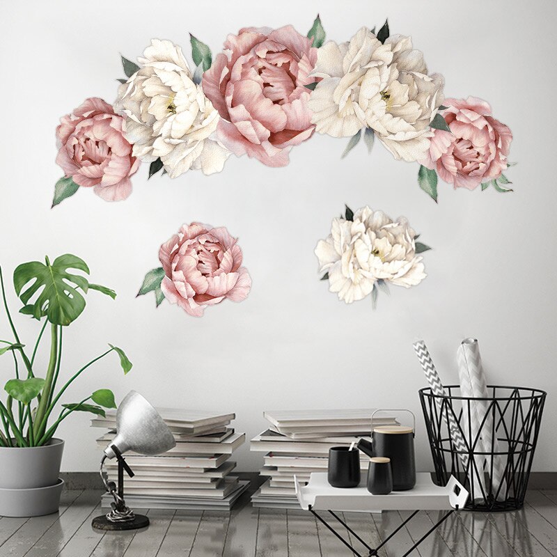 Large Peony Rose Flower Art Wall Sticker Living Room Home Background DIY Decal Bedroom Decoration Wall Decals