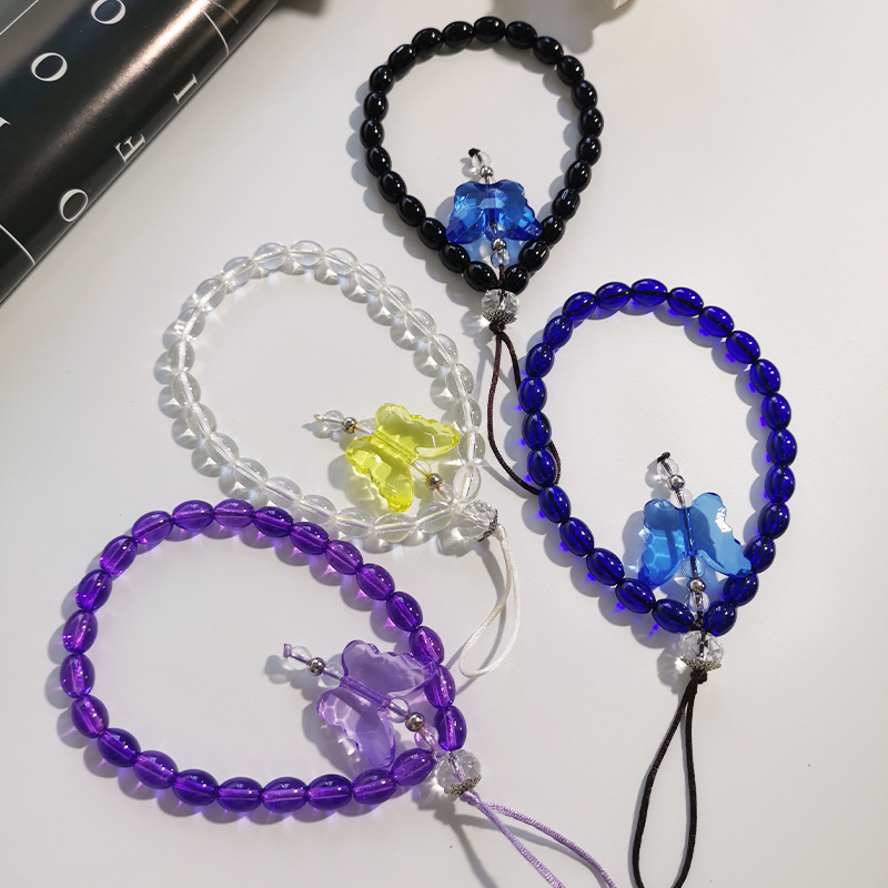 Crystal Bead Butterfly Mobile Phone Chain Cellphone Strap Anti-lost Lanyard For Women Summer Wrist Jewelry