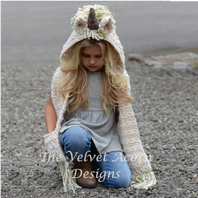 2-12 jaar Meisjes Winter Eenhoorn Hoed Sjaal Leuke Handgemaakte Kinderen Hoed Wrap Eenhoorn Caps Voor kinderen Warm wol Sjaals Hoed: 1 / L 6-12Y