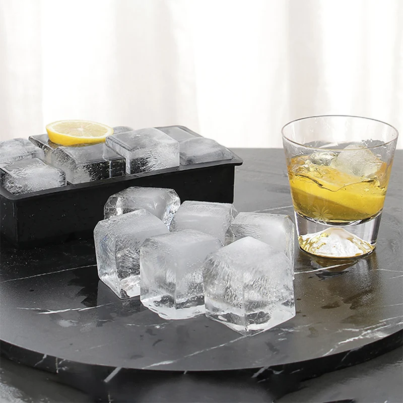 Bandeja para cubitos de hielo de silicona con rejilla 4/6/8, molde grande para cubitos de hielo, fabricante de cubitos de hielo cuadrado, molde para cubitos de hielo reutilizable de alimentaria, molde para hielo de whisky