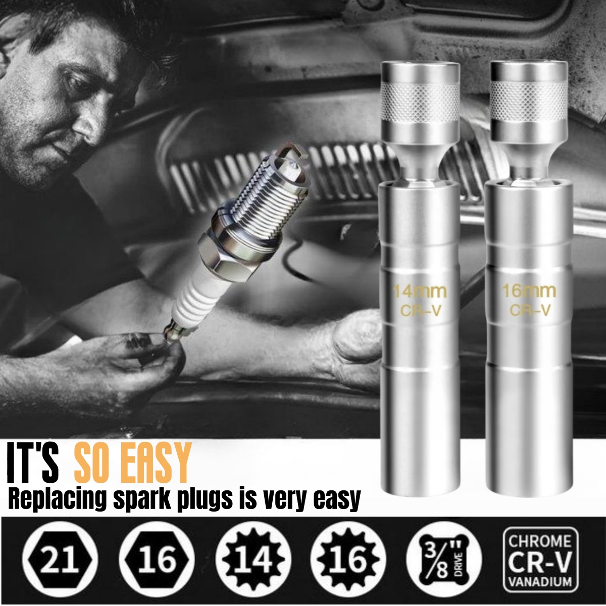 14-16mm Spark Plug Socket Removal Tool Car Spark Plug Special disassembly tool 3/8 Repair set Spark Plug Key Gap Tool Wrench