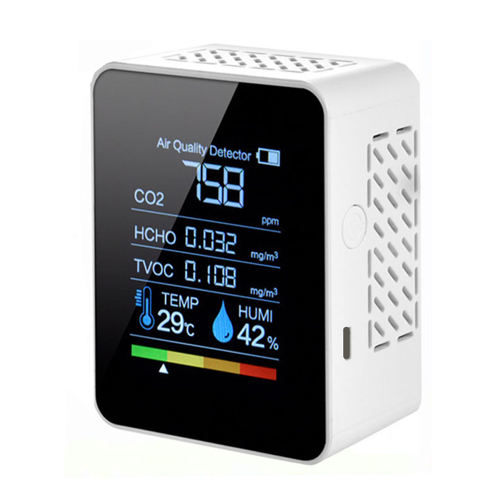 Multifunctionele 6 In 1 CO2 Meter Digitale Temperatuur Vochtigheid Tester Kooldioxide Tvoc Hcho PM2.5 Detector Luchtkwaliteit Monitor: 5 in 1 White