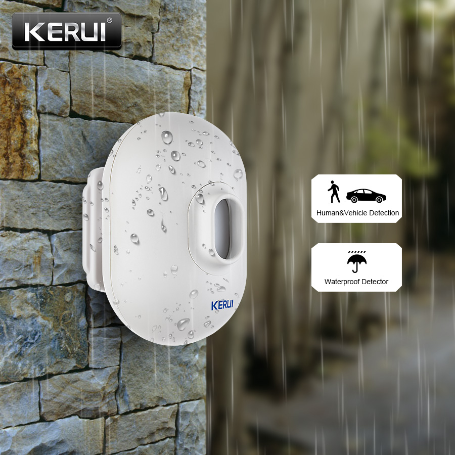 Kerui trådløs vandtæt infrarød sensor udendørs bevægelsesdetektion justerbar detekteringsvinkel sikkerhedsalarm  p861 bevægelsessensor