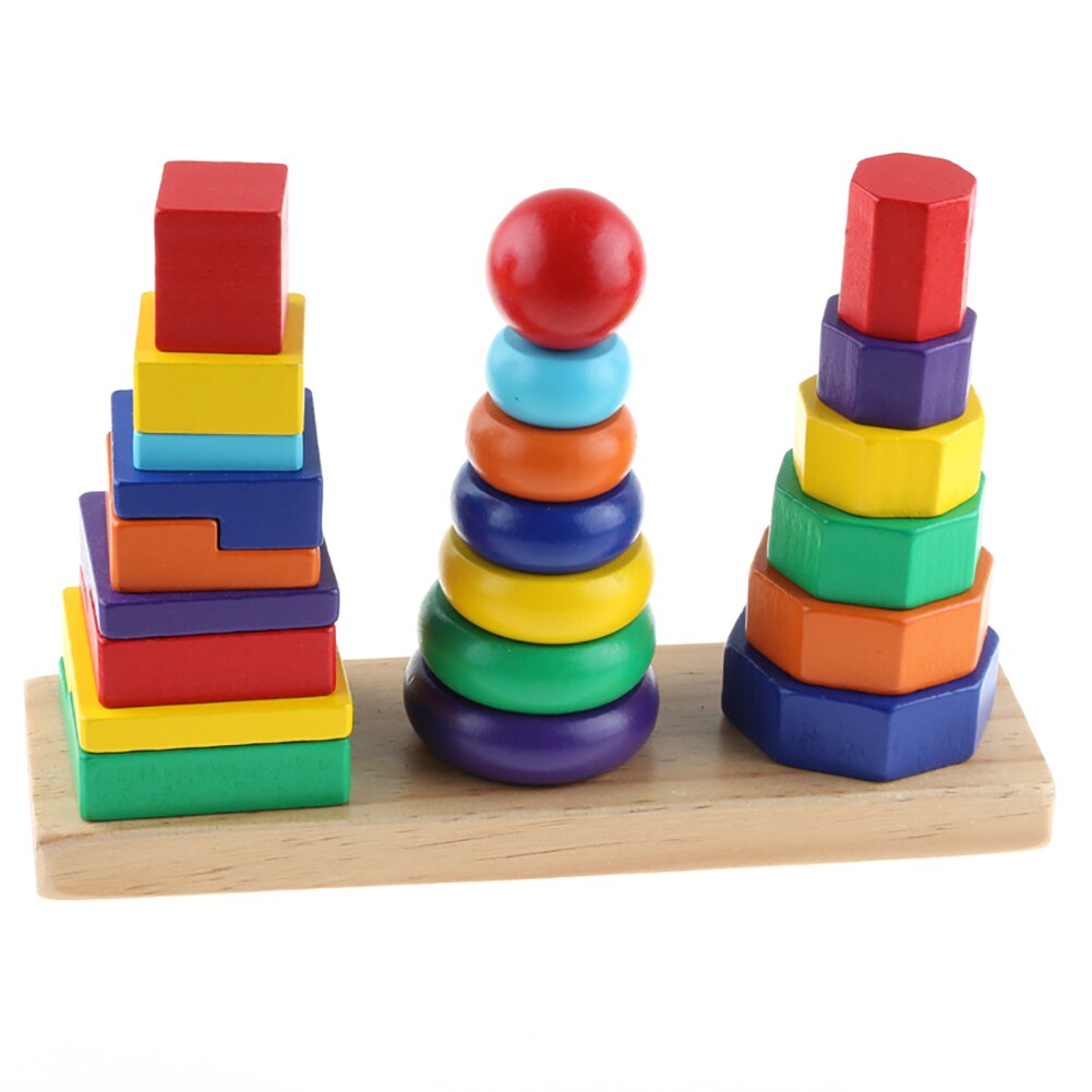 Trægeometrisk form stabler sorteringsbræt småbørn barndomsudvikling legetøj bygge tidlig form farve størrelse forskellige færdigheder legetøj