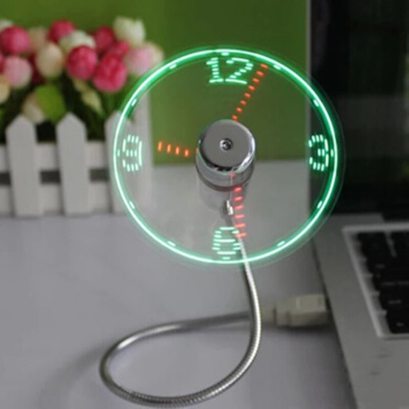 Mini USB Fan Cool LED Clock Real Time Display Light Gooseneck Hand Fan Desk Laptop PC Notebook Gadget