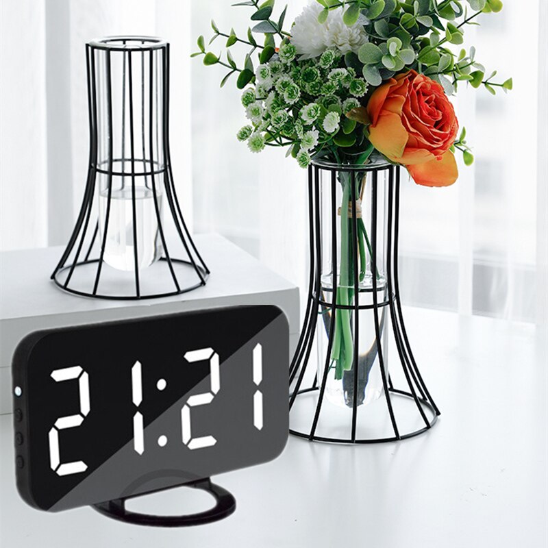 Modernes Digital Schlummern Alarm Schreibtisch Uhr Mit Telefon Aufladen USB Häfen LED Spiegel Büro Destop Uhren Tisch Uhr Schlafzimmer