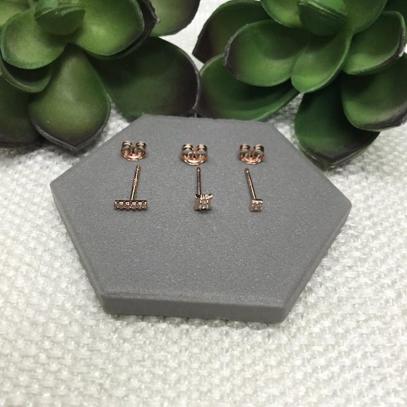 3 stk/sæt 100% 925 sterling sølv cz stud små mini koreanske øreringe til kvinder øreben piger fest sølv guld smykker  a30