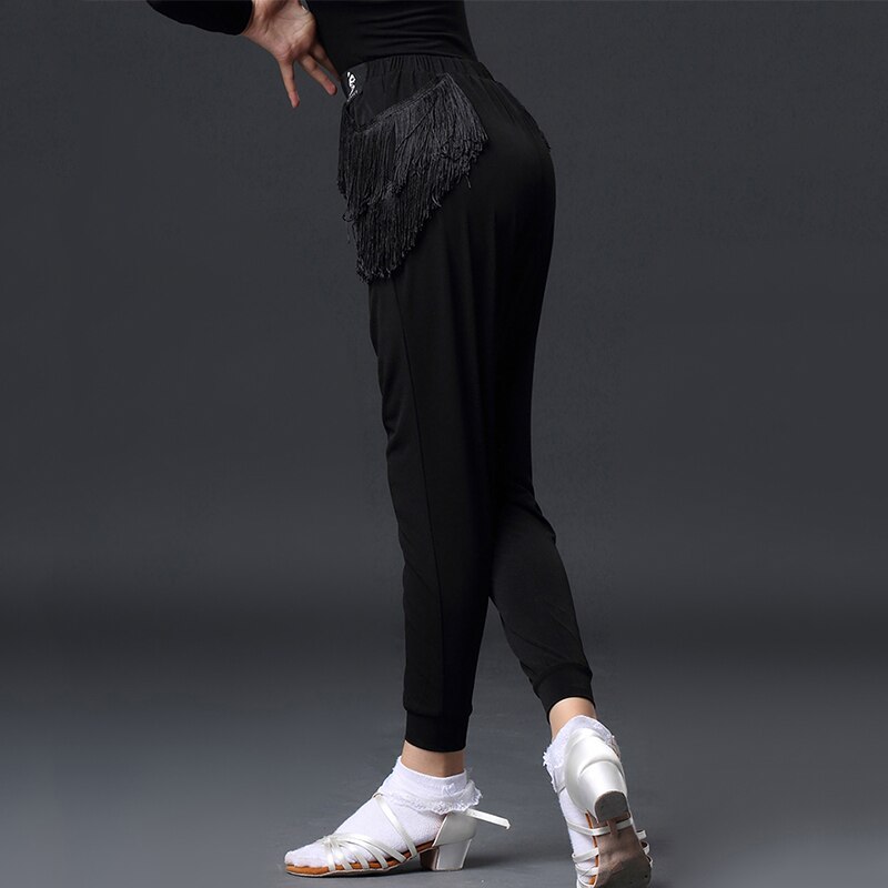 Pantalones de baile latino ajustado entrenamiento con flecos pantalones niñas Rumba Salsa Cha Samba competición de baile ropa de actuación DN4696