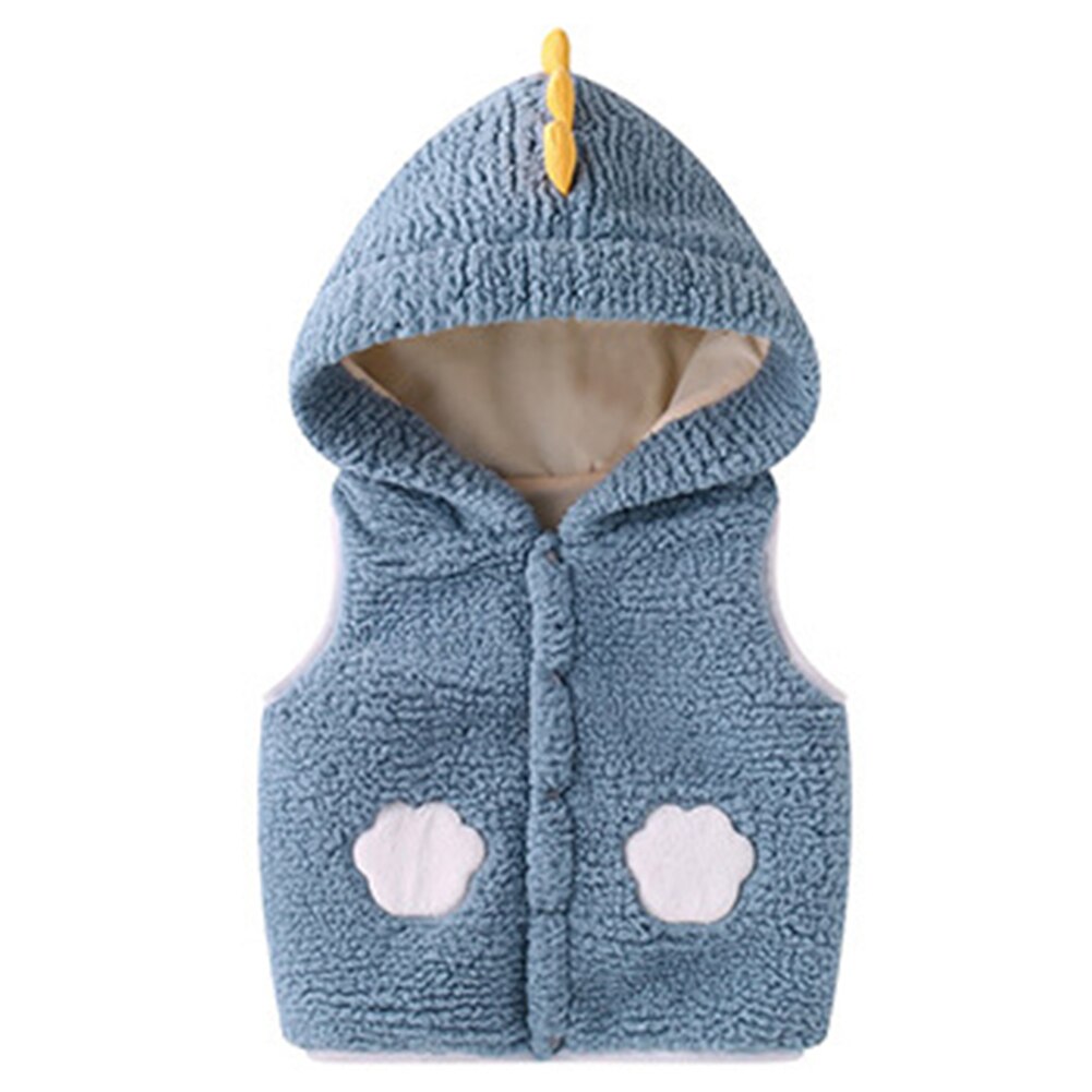 Leuke Warm Hooded Uitloper Mouwloze Knop Zachte Baby Vest Herfst Winter Comfortabele Meisjes Jongens Baby Peuter Mode: Blauw / 100cm
