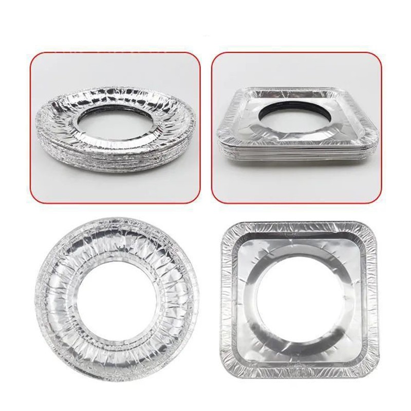 10pcThick Aluminum Foil Stove Burner Gas Oven Cover Reusable for Gas Stove Top Liners Oil-proof Cleaning Pad Square Round Mat