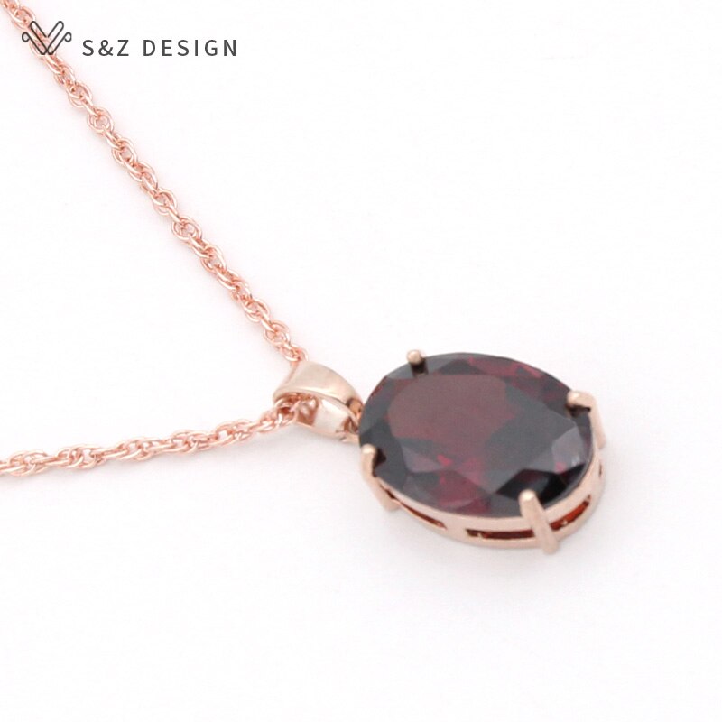 S&Z Oval Egg Shape Cubic Zirconia 585 Rose Gold White Gold Pendant Necklace For Women Wedding Party Jewelry