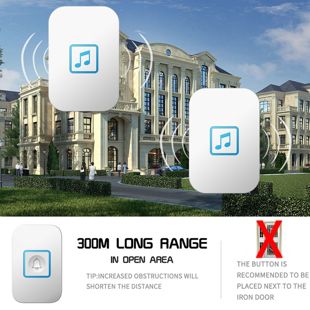 Cacazi Welkom Draadloze Deurbel Waterdicht 1 Zender 4 Ontvangers Smart Draadloze Bel Volume 0-110dB 60 Chimes Us Eu Uk Plug