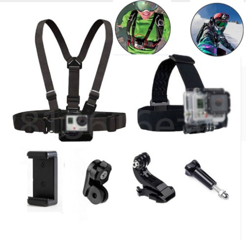 Head Strap Mount Borst Riem Voor GoPro Hero 7 6 5 4 Xiaomi Yi 4 K Sony Action Cam Accessoires harnas Riem Voor Mobiele Telefoon Houder: 6in1 1set