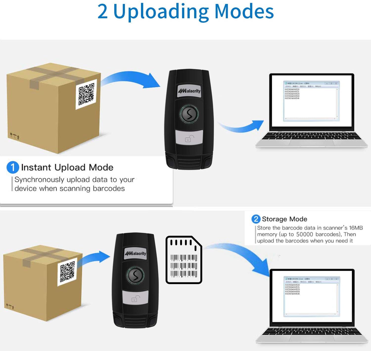 2D Handheld Portable Mini Wireless Bluetooth USB Bar code Scanner,with Storage Mode,16MB Storage Memomry