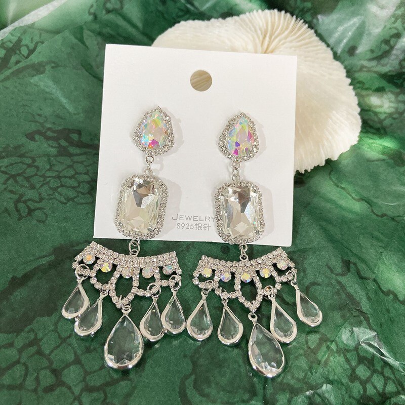 MENGJIQIAO coréen luxe carré Watetdrop cristal gland boucles d'oreilles pour les femmes tempérament déclaration Pendientes bijoux