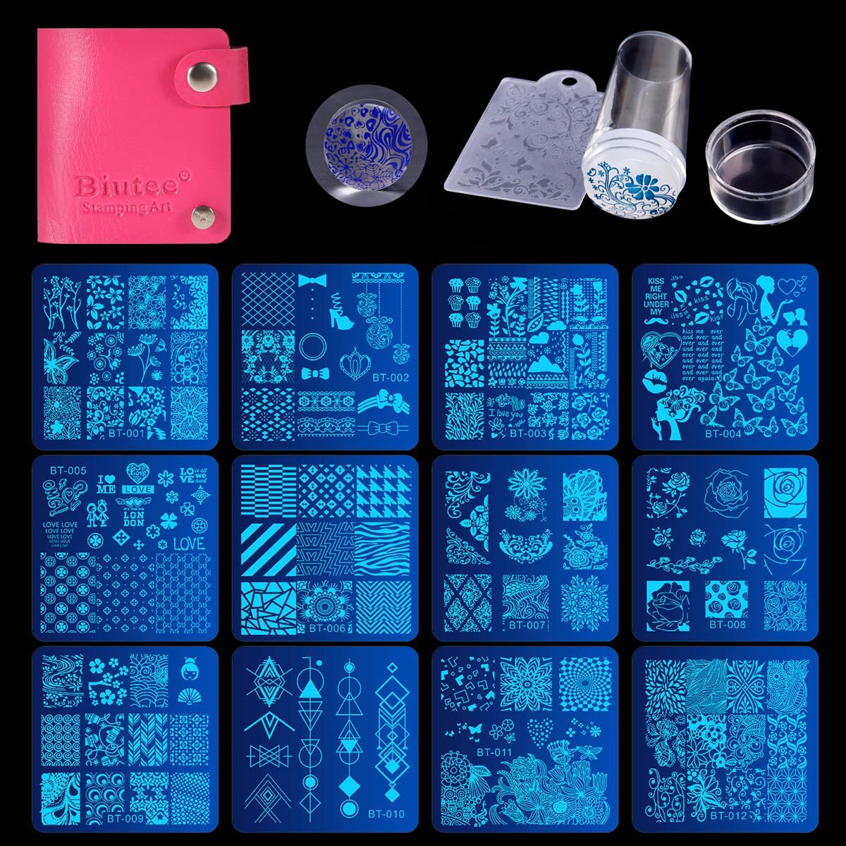 Biutee 12 Pcs Nail Stamping Plates Set 12 Nail Manicure Plates +1 ...