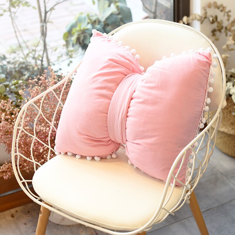 Boog Kussen Voor Stoel Home Decor Roze Grijs Cartoon Getuft Kussen Rugleuning Kussen Studenten Kinderen Meisjes Bureaustoel Kussen