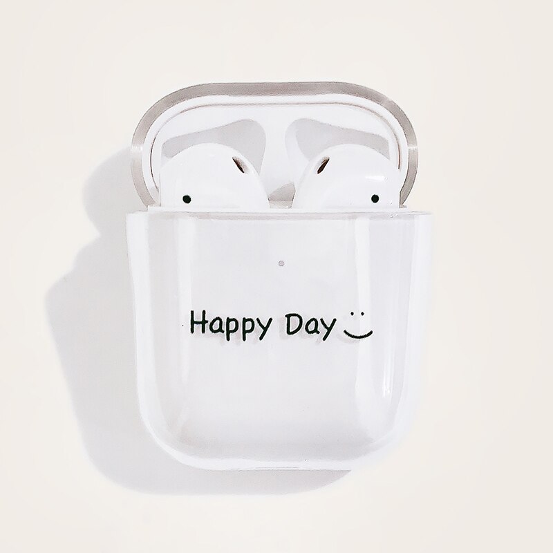 Black letter smiley face painted wireless bluetooth headset protective cover for airpods2 transparent hard shell