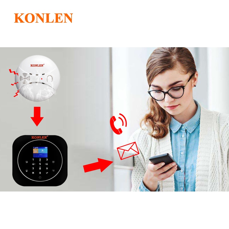 Konlen trådløs røykvarsler alarm sensor 433 mhz brannbeskyttelse til smarthus hus sikkerhetsalarm system
