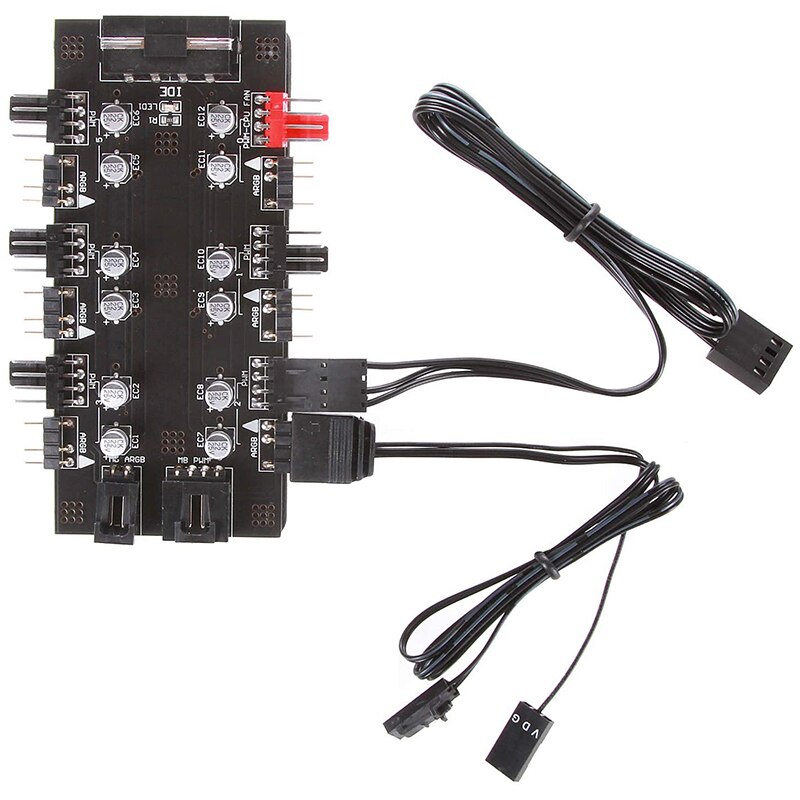 SATA 1 to 6 Way PWM/ARGB Device Expander 4Pin Cooling Fans Hub Splitter Cable 5V Power Socket Adapter Card for Computer