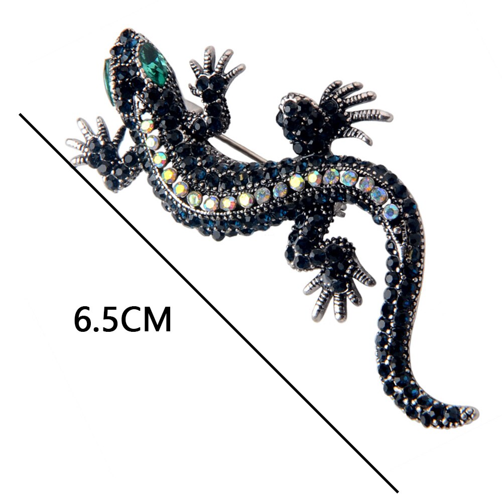 Chanfar Vintage Crystal Paved Gecko Brooches Lizard Animal Brooch Pins For Women Men Dress Hat Jewelry