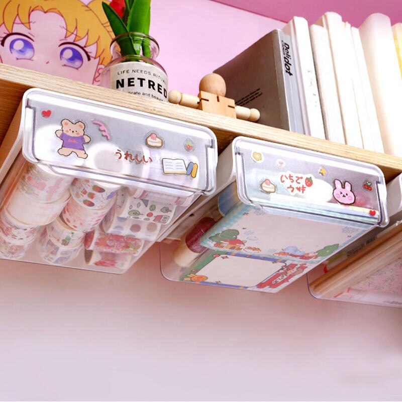 Sotto il cassetto della scrivania organizzatore carino Workstation scrivania magica invisibile sotto la scrivania scaffale adesivo forniture per ufficio cassetto portaoggetti