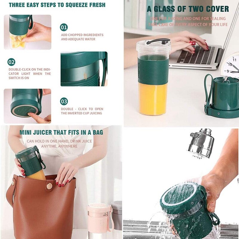 Mini Portable Blender,Smoothie Shake Maker with Three Blades, Multi-Function Handheld Juicer Cup,320ML