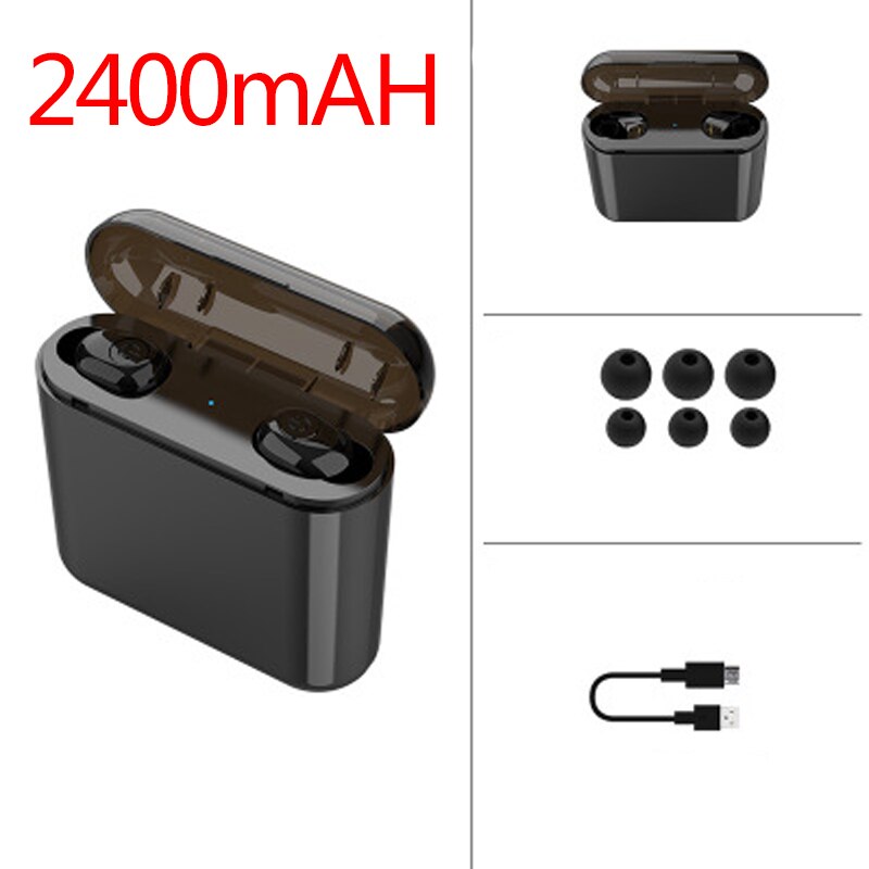 Newest TWS Wireless Earphones Headphones Bluetooth 5.0 Earbuds as Power Bank Sport Headset Noise Cancel Earphone Headphone: black double 2400mAh