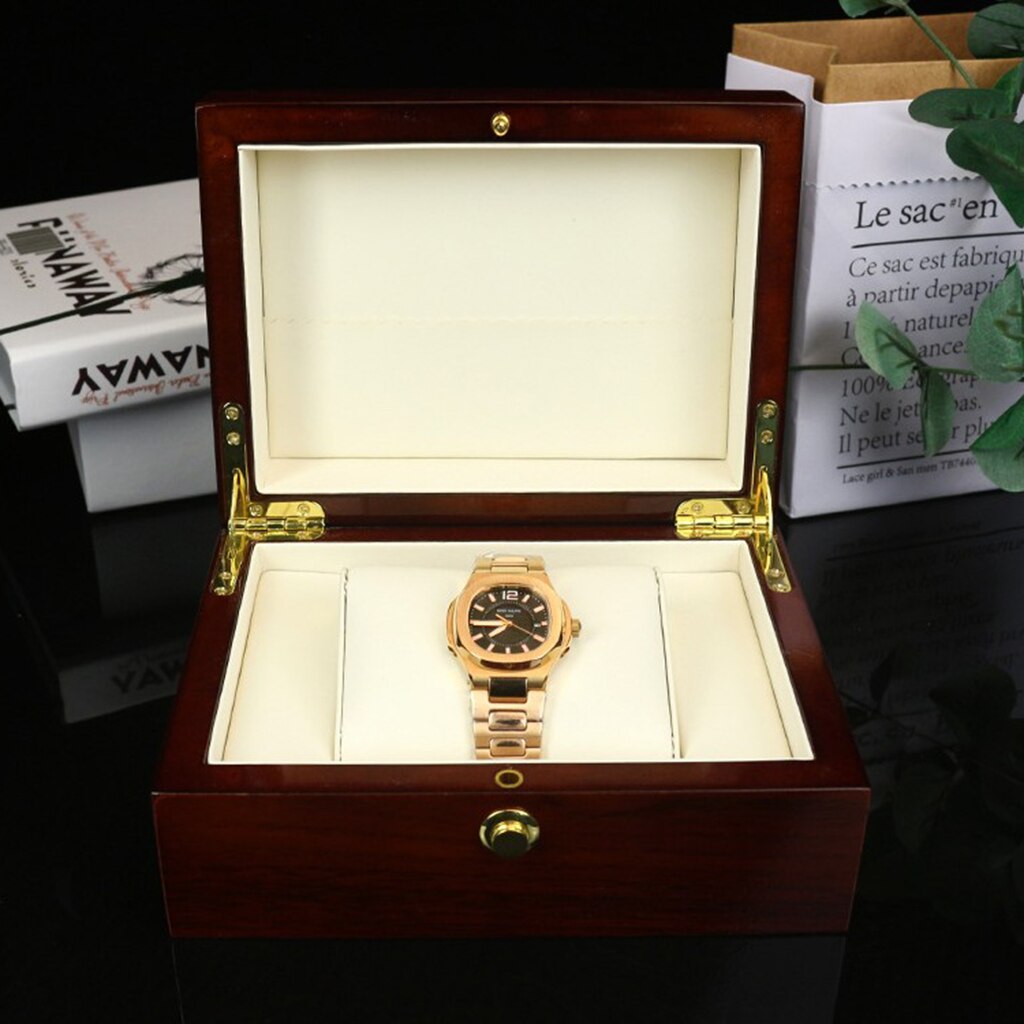 Solid Wooden Watch Box Watches Display Case, Business Watch Storage Organizer with Removable Cushion