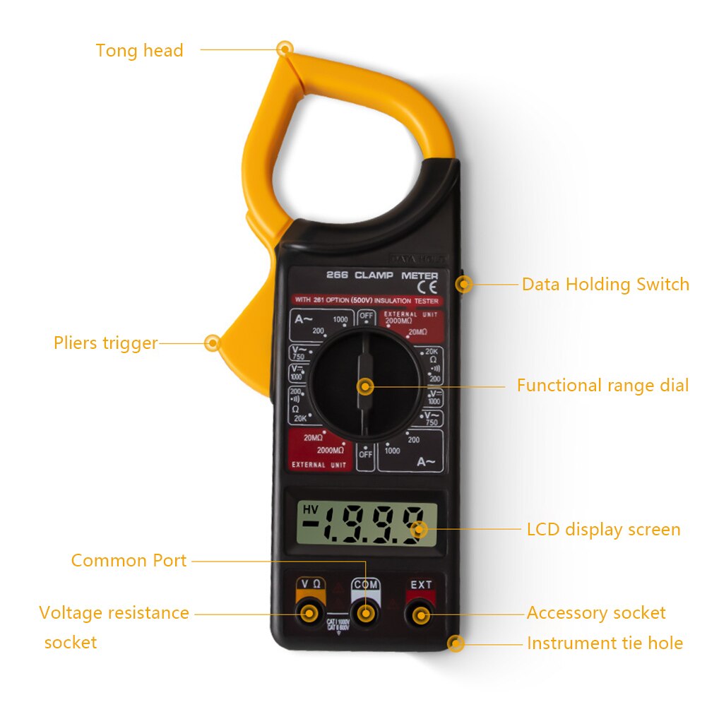 266X Digital Clamp Meter DC AC Current Voltage Ampere Tester Ammeter Multimeter Electrician Tool Voltmeter Voltage Tester