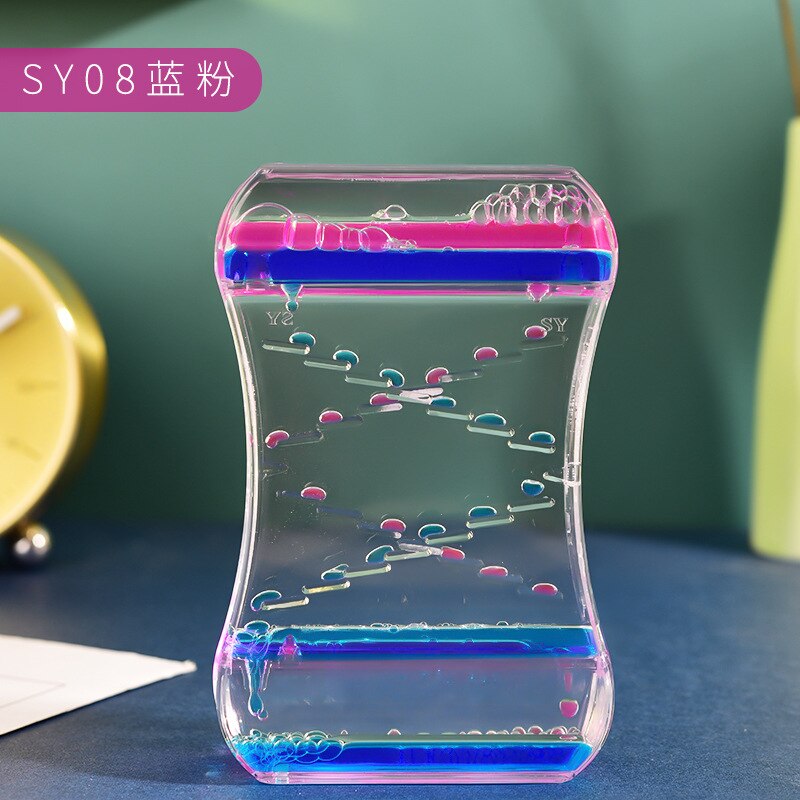 Tobogán de aceite con goteo para niños, reloj de arena con burbujas de movimiento, juguetes para aliviar el estrés, decoración del hogar, Accesorios de escritorio,: Blue Pink