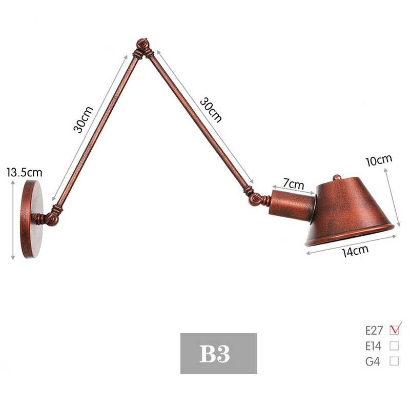 Svart rustikk årgang svømmearm vegglampe retro lange leselys på veggen justerbar jernapplikasjon murale armatur hjem: Gul