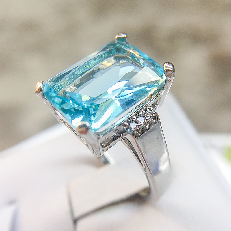 Grote Oceaan Blauw Cz Cubic Zircon Stone Ringen Voor Vrouwen Engagement Sterling Plata Sieraden Valentijnsdag