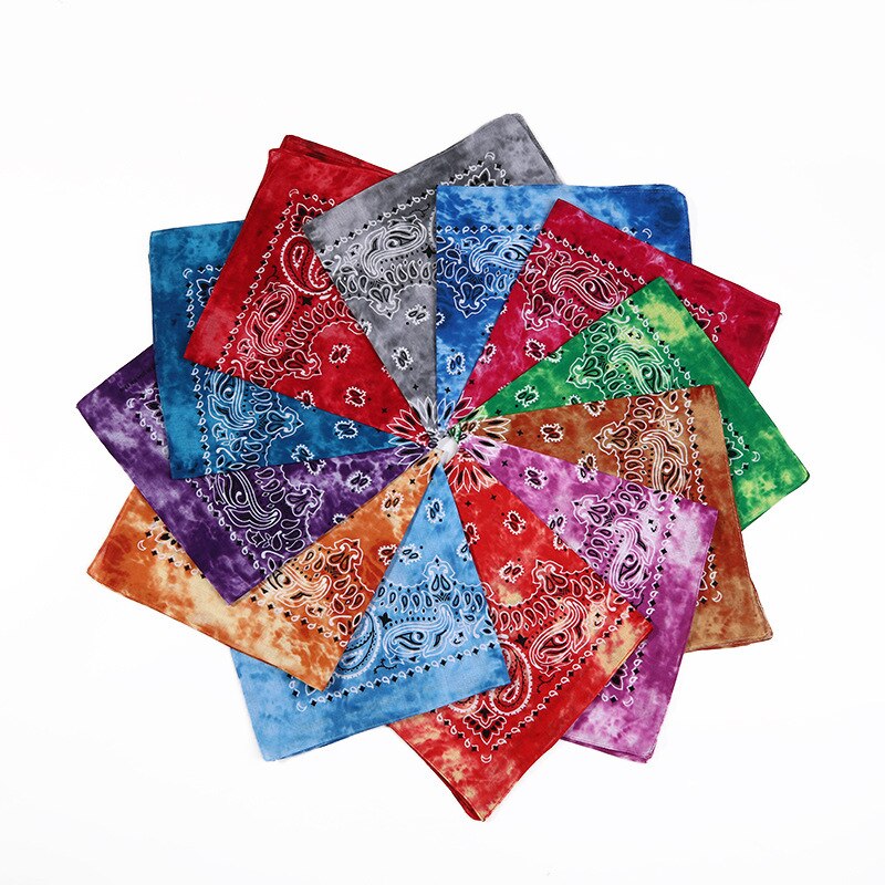 Tie Dye Hip Hop Cotton Bandana Square Scarf Headwear Headband Scarf Gradient Color Print Handkerchief For Women Men