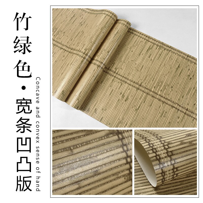 Carta da parati in paglia in stile giapponese 3D e carta da parati giapponese in stile Tatami in stile cinese: Bamboo verde colore