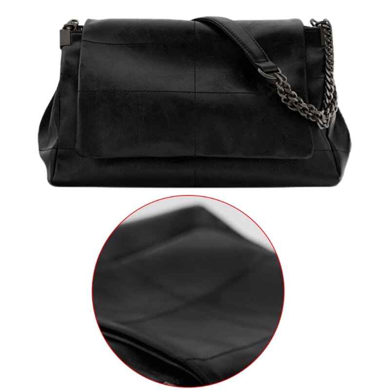 Dames zwarte rock flap schoudertas met kettingriem, handtas van imitatieleer