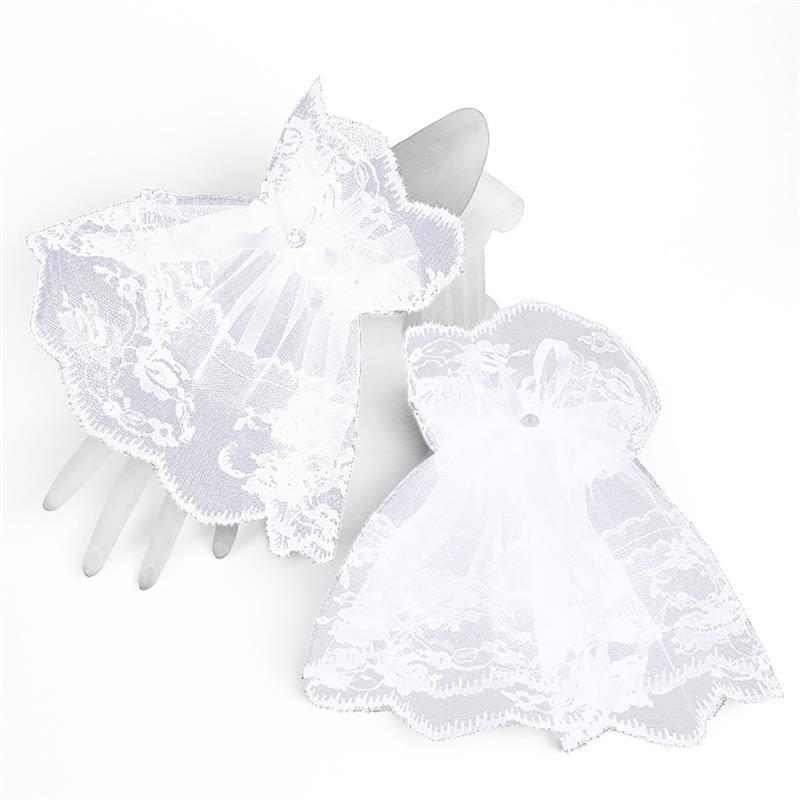 Puño de encaje decorativo para boda, lazo elástico para muñeca, accesorios de disfraz, guante de novia para vestido de boda: White