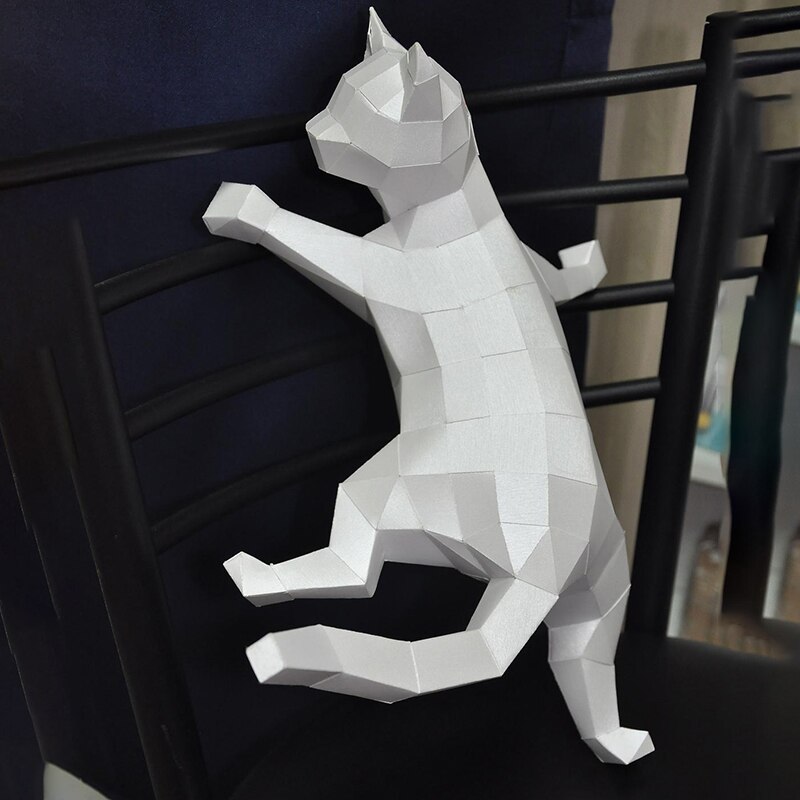 Papier Papercraft 3D Lowpoly escalade mur de chat noir, décoration murale de chambre à coucher, décorations artistiques de fête, couloir de maison, jouets à faire soi-même: A