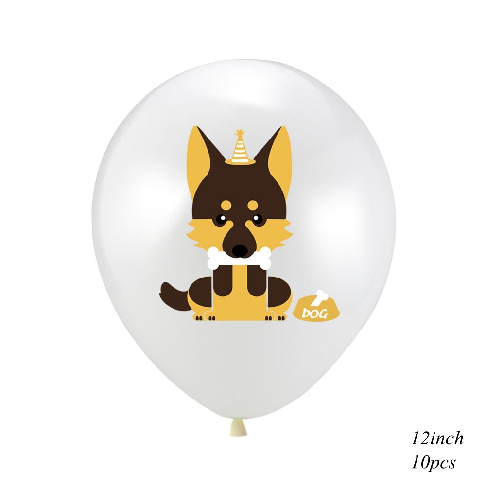 1 Set Dog Birthday Banner 12 Inch Dog Print Latex Balloons Cake Topper for Dog Theme Happy Birthday Party Decoration: 10pcs White type A