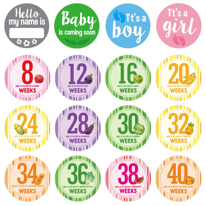 Zwangerschap Milestone Stickers (Set Van 16) -Zwangerschap Aankondiging, Geslacht Onthullen, Week 8 - Week 40
