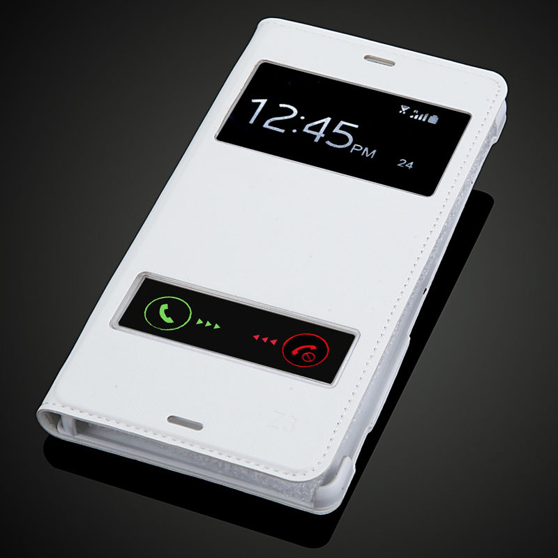 Para Sony Xperia Z3 D6603 D6643 D6653 D6616 D6633 cubierta de la carcasa de la batería de lujo Hashion View Windows Flip Funda de cuero PU