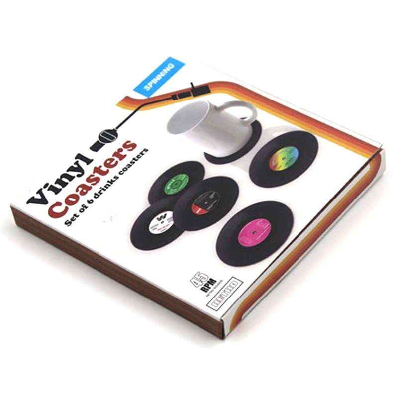 Useber 6 Pcs / Set Vinyl Round Disc Coaster Retro CD Shape Non-slip Insulation Tableware Mats Home Restaurant Bar Be Applicable