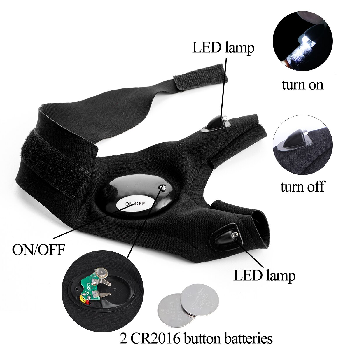 Guantes de pesca con linterna led, 1 par de guantes cargados para senderismo al aire libre, guantes sin dedos, resistentes al agua, linterna