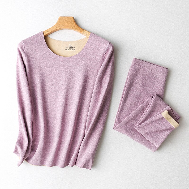 Bielizna termiczna damska plus rozmiar podszyty polarem zestaw kalesonów zimowa bluza i spodnie piżama miękkie ciepłe ubrania Homewear ouc1236: lekki purpurowy / XL