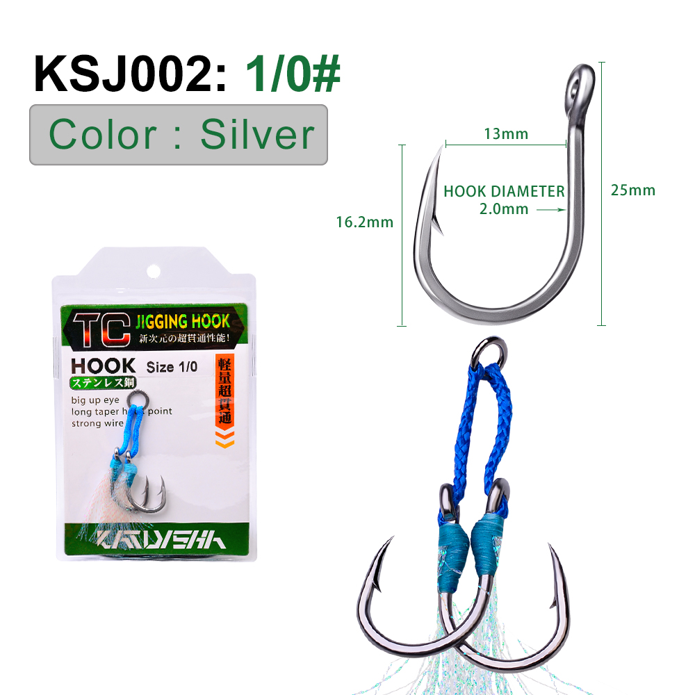 PROBEROS-anzuelos dobles de acero inoxidable, 1 paquete, 1/0-3/0-5/0-7/0-9/0 #, pesca con plumas: 1 0-1Pack