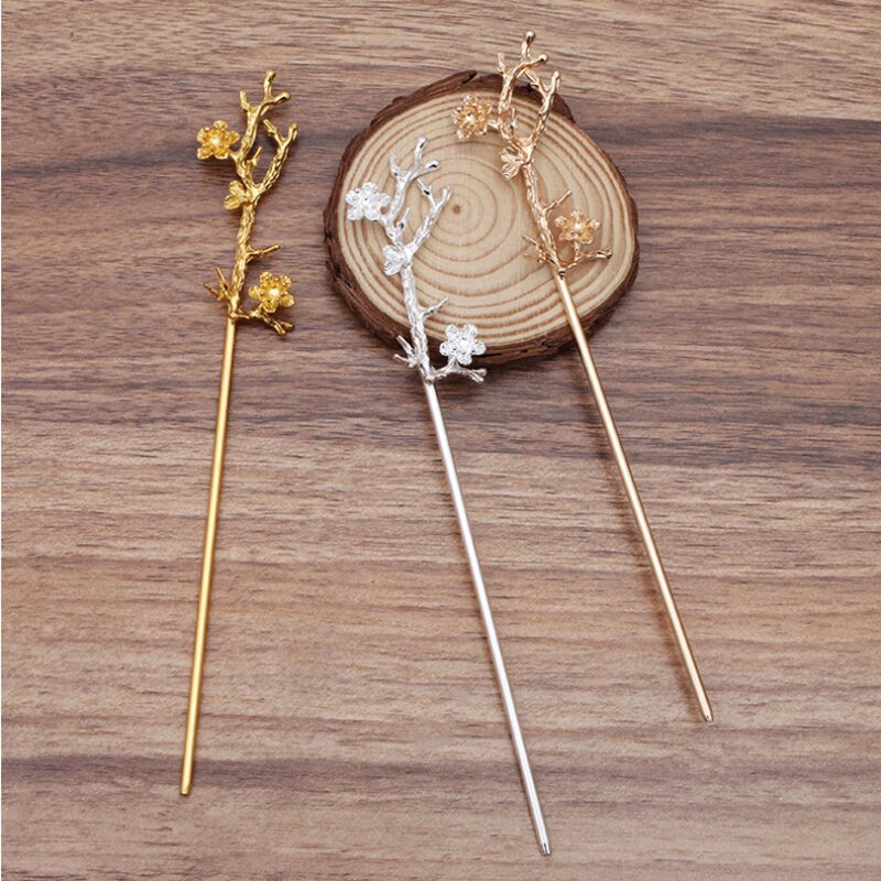 2Pcs 24X60Mm Bloem Koper Haarspelden Vorken Vorm Hair Sticks Haar Pin Haar Clip Haar Dragen Voor diy Sieraden Accessoires