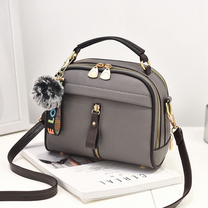 Crossbody taske til kvinder håndtaske pu læder fuldmåne slik farve cutefur bold skalform taske kvinder skuldertasker  kl753: Grå