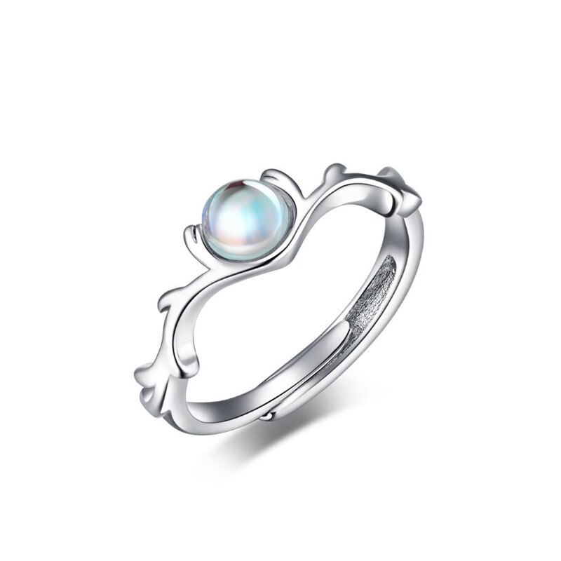 Sole Memory Moonstone Antlers Couple Cute 925 Sterling Silver Female Resizable Opening Rings SRI597: Female