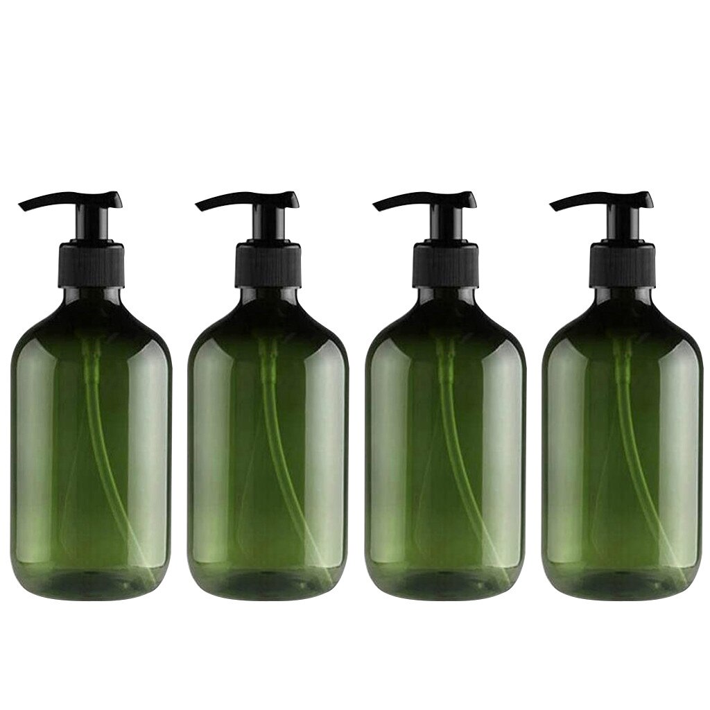 4pcs 500ml Transparent Pet Plastic Bottles With Black Screw Caps Recyclable Reusable Shampoo Bottle Portable Bath Accessories: Green 