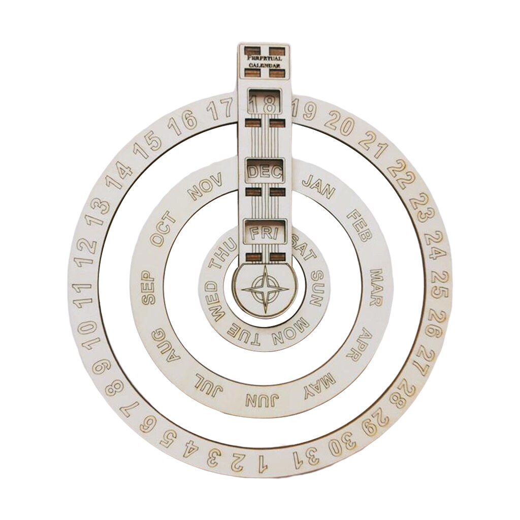 Round Wooden Adjustable Perpetual Wall Calendar Rotatable Circular DIY Calendar Retro Home Decoration